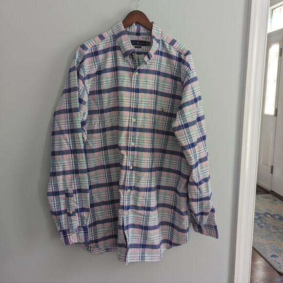 Mens Ralph Lauren Blue Pink Plaid XXL Tall Button Down Shirt Classic Fit - Picture 1 of 4